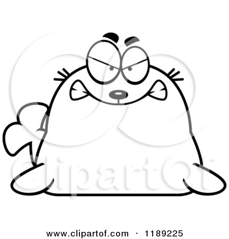 Cartoon of a Black and White Mad Seal - Royalty Free Vector Clipart by Cory Thoman