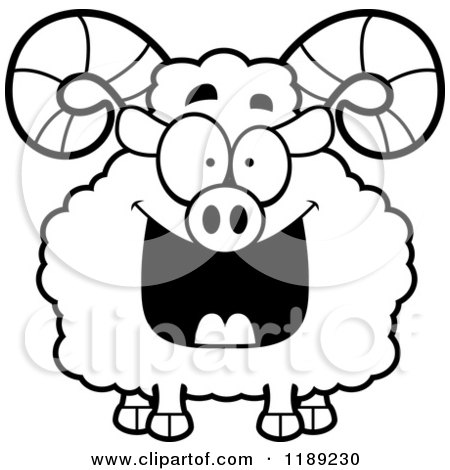 Cartoon of a Black and White Happy Grinning Ram Mascot - Royalty Free Vector Clipart by Cory Thoman