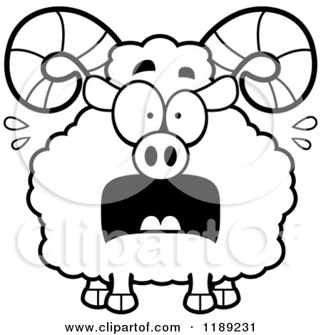 Cartoon of a Black and White Scared Ram Mascot - Royalty Free Vector Clipart by Cory Thoman