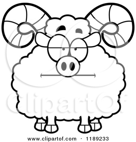 Cartoon of a Black and White Bored Ram Mascot - Royalty Free Vector Clipart by Cory Thoman