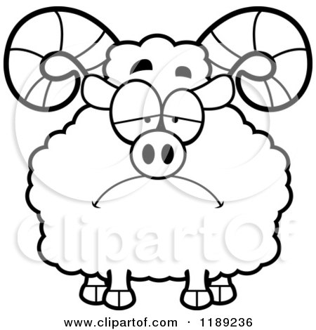 Cartoon of a Black and White Depressed Ram Mascot - Royalty Free Vector Clipart by Cory Thoman