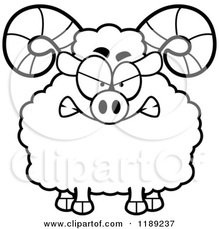 Cartoon of a Black and White Mad Ram Mascot - Royalty Free Vector Clipart by Cory Thoman