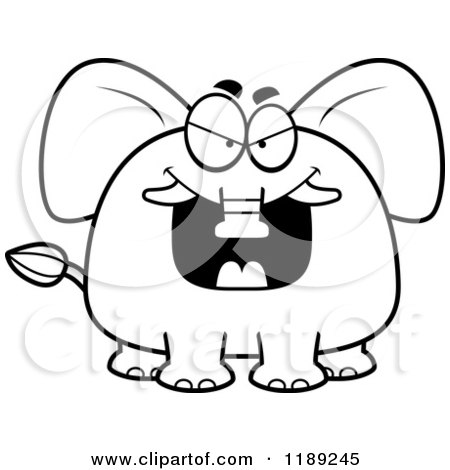 Cartoon of a Black and White Grinning Evil Elephant Mascot - Royalty Free Vector Clipart by Cory Thoman