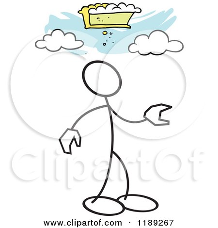 Cartoon of a Stickler Man and Pie in the Sky, over Blue - Royalty Free Vector Clipart by Johnny Sajem