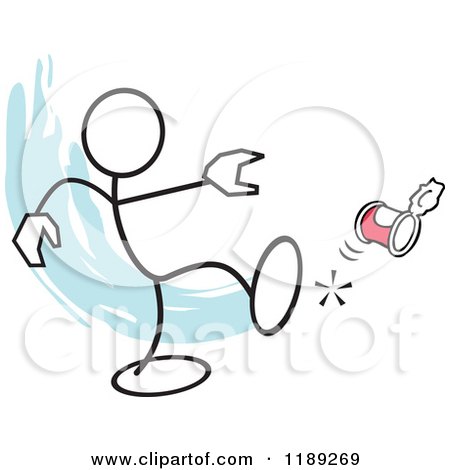 Cartoon of a Stickler Man Kicking the Can, over Blue - Royalty Free Vector Clipart by Johnny Sajem