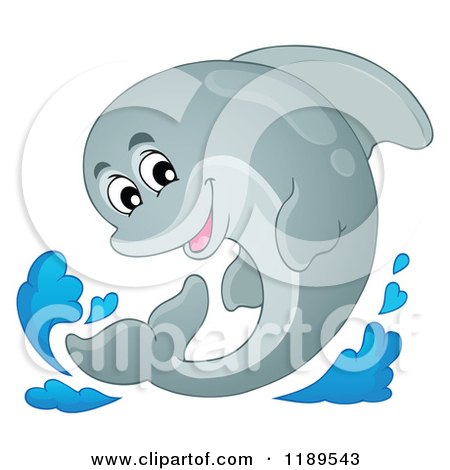 Cartoon of a Happy Dolphin Leaping out of Water - Royalty Free Vector Clipart by visekart