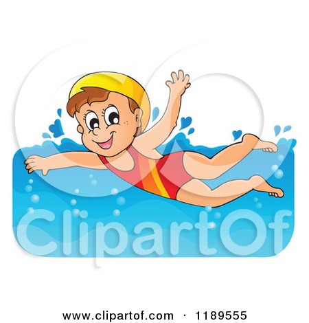 Cartoon of a Happy Girl Swimming - Royalty Free Vector Clipart by visekart  #1189555