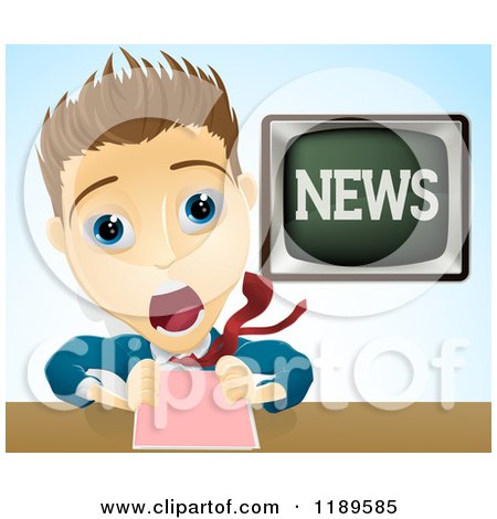 Cartoon of a Shocked Screaming News Anchor Man - Royalty Free Vector Clipart by AtStockIllustration