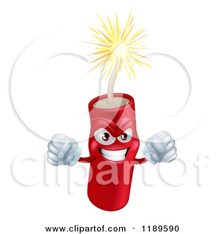 Cartoon of a Mad Lit Dynamite Mascot with Fists - Royalty Free Vector Clipart by AtStockIllustration
