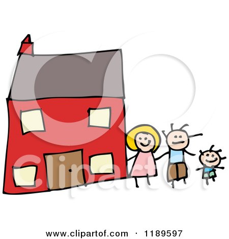 Cartoon of a Family Outside Their Home - Royalty Free Vector Illustration by lineartestpilot