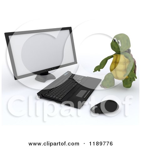 Clipart of a 3d Tortoise Using a Giant Desktop Computer - Royalty Free CGI Illustration by KJ Pargeter