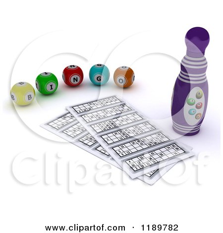 Clipart of a 3d Bingo Marker Resting by Cards and Balls 2 - Royalty Free CGI Illustration by KJ Pargeter