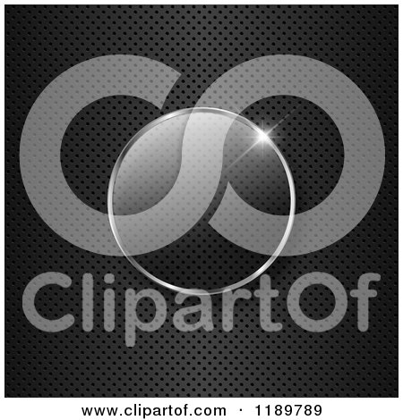 Clipart of a 3d Glass Button over Perforated Metal - Royalty Free Vector Illustration by KJ Pargeter