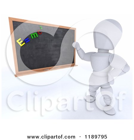 Clipart of a 3d White Character Teacher Presenting a Black Board with Physics Magnets - Royalty Free CGI Illustration by KJ Pargeter