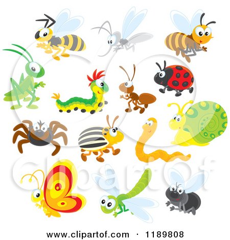 Cartoon of Cute Happy Insects - Royalty Free Vector Clipart by Alex Bannykh