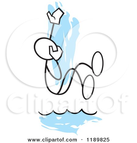 Cartoon of a Stickler Man Taking the Plunge, over a Blue Accent - Royalty Free Vector Clipart by Johnny Sajem