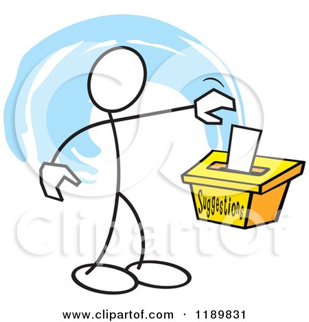 Cartoon of a Stickler Man Putting a Note in a Suggestion Box, over a Blue  Accent - Royalty Free Vector Clipart by Johnny Sajem #1189831