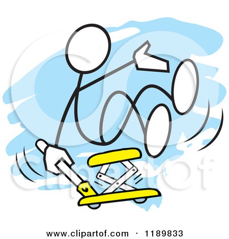 Cartoon of a Stickler Man Getting a Lift on an Automotive Jack, over a Blue Accent - Royalty Free Vector Clipart by Johnny Sajem