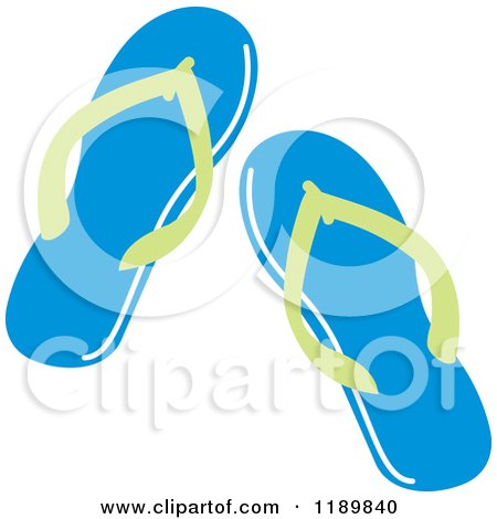 Cartoon of a Pair of Blue and Green Flip Flop Sandals - Royalty Free Vector Clipart by Johnny Sajem