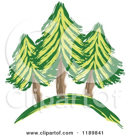 Cartoon of a Painting of Evergreen Trees on a Hill - Royalty Free Vector Clipart by Johnny Sajem
