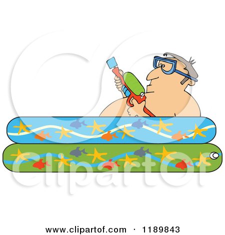 Clipart of a Man Holding a Squirt Gun in a Kiddie Pool - Royalty Free Vector Illustration by djart