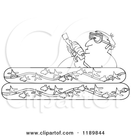 Clipart of an Outlined Man Holding a Squirt Gun in a Kiddie Pool - Royalty Free Vector Illustration by djart