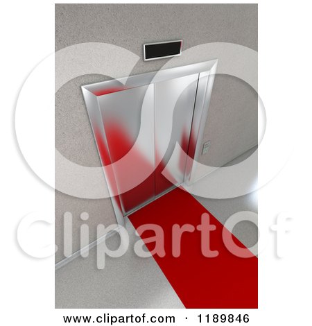 Clipart of a 3d Red Carpet Leading to a Closed Elevator - Royalty Free CGI Illustration by stockillustrations