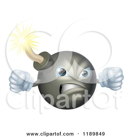 Cartoon of a Mad Bomb Mascot Holding up Fists - Royalty Free Vector Clipart by AtStockIllustration