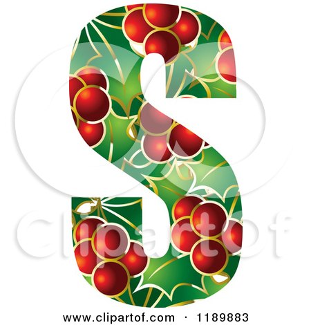 Clipart of a Christmas Holly and Berry Capital Letter S - Royalty Free Vector Illustration by Lal Perera
