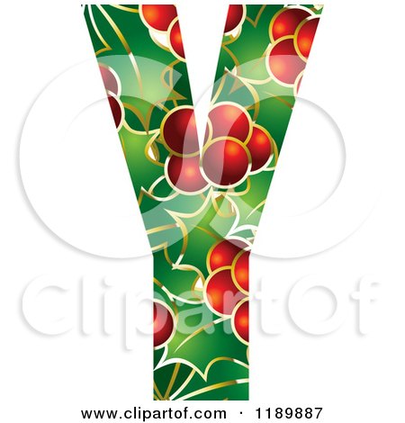 Clipart of a Christmas Holly and Berry Capital Letter Y - Royalty Free Vector Illustration by Lal Perera