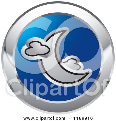Clipart of a Round Blue and Silver Crescent Moon and Clouds Icon - Royalty Free Vector Illustration by Lal Perera