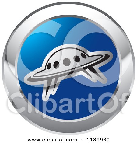 Clipart of a Round Blue and Silver UFO Icon - Royalty Free Vector Illustration by Lal Perera