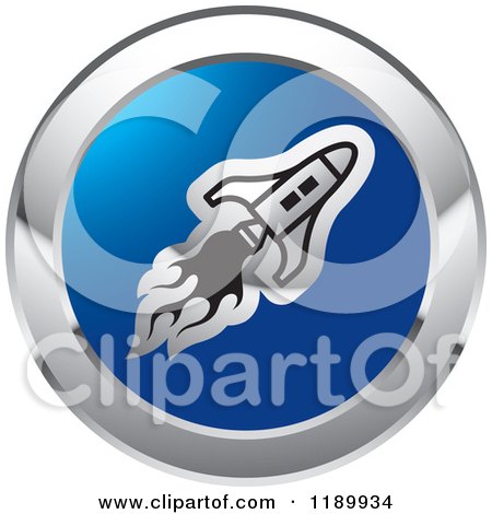 Clipart of a Round Silver and Blue Rocket Shuttle Icon - Royalty Free Vector Illustration by Lal Perera