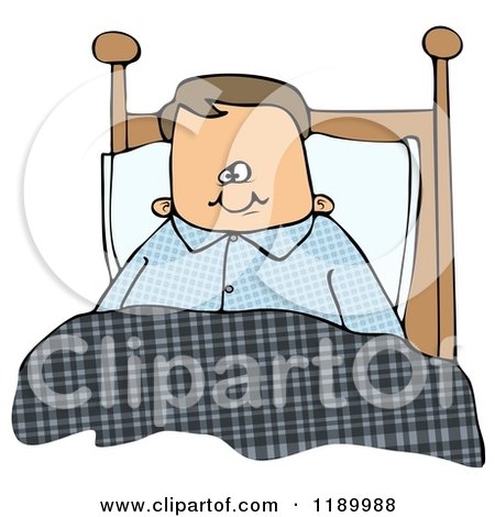 Cartoon of a Caucasian Boy Sitting up in Bed - Royalty Free Clipart by djart