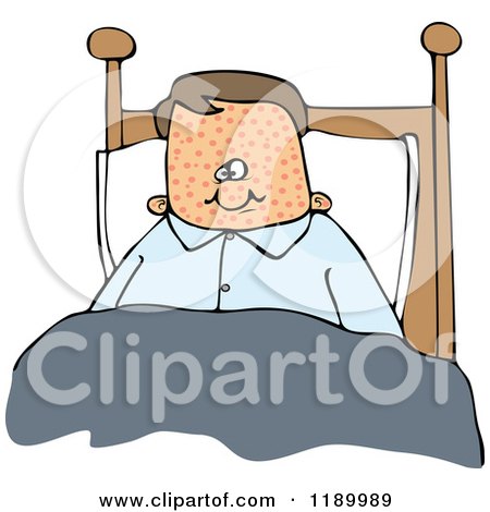 Cartoon of a Boy Sick with Measles, Sitting up in Bed - Royalty Free Vector Clipart by djart