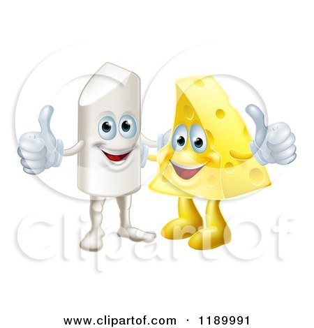 Cartoon of a Happy Chalk and Cheese Holding Thumbs up - Royalty Free Vector Clipart by AtStockIllustration