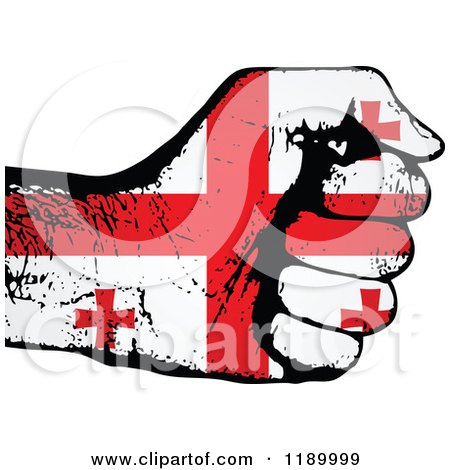 Clipart of a Fisted Georgian Flag Hand - Royalty Free Vector Illustration by Andrei Marincas