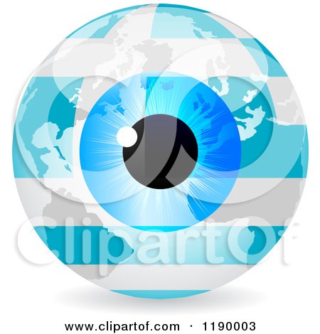 Clipart of a Blue Eyeball and Greek Flag Earth - Royalty Free Vector Illustration by Andrei Marincas