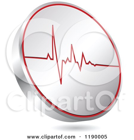Clipart of a Floating Round Silver and Red Pulse Icon - Royalty Free Vector Illustration by Andrei Marincas
