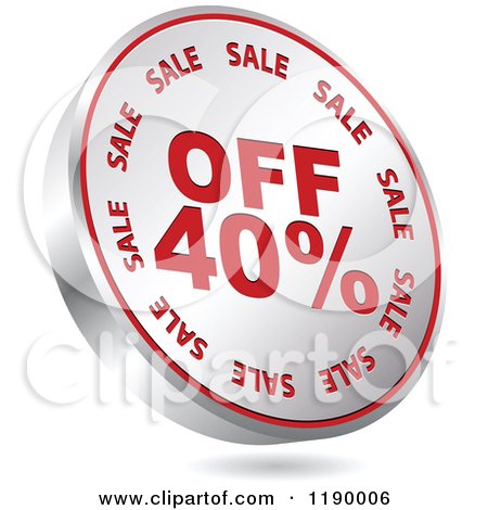 Clipart of a Floating Round Silver and Red Forty Percent off Icon - Royalty Free Vector Illustration by Andrei Marincas