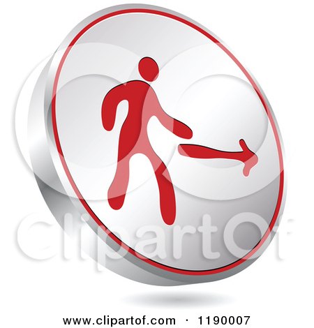 Clipart of a Floating Round Silver and Red Exit Icon - Royalty Free Vector Illustration by Andrei Marincas