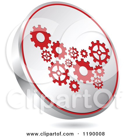 Clipart of a Floating Round Silver and Red Gear Icon - Royalty Free Vector Illustration by Andrei Marincas
