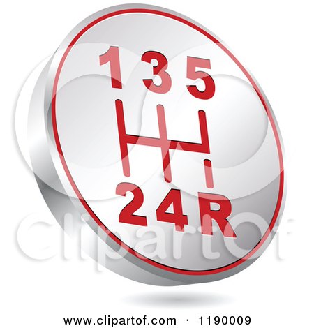 Clipart of a Floating Round Silver and Red Gear Shift Icon - Royalty Free Vector Illustration by Andrei Marincas