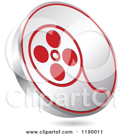 Clipart of a Floating Round Silver and Red Film Reel Icon - Royalty Free Vector Illustration by Andrei Marincas