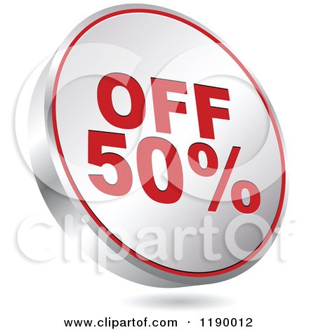 Clipart of a Floating Round Silver and Red Fifty Percent off Icon - Royalty Free Vector Illustration by Andrei Marincas