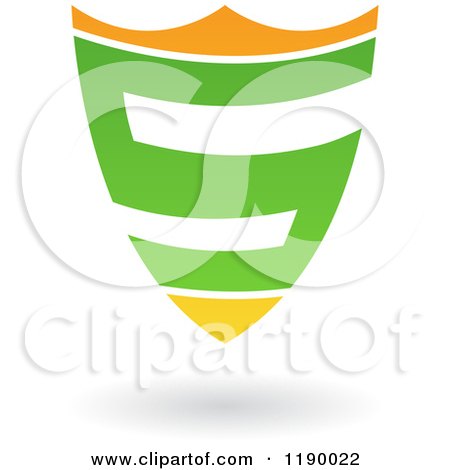 Clipart of an Abstract Letter S in Green and Orange Shield - Royalty Free Vector Illustration by cidepix