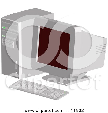 Out of Date Desktop Computer With a CRT Screen Clipart Illustration by AtStockIllustration
