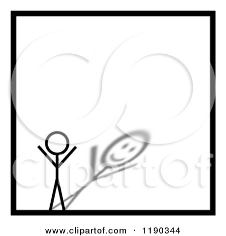 Clipart of a Stick Man and Happy Shadow in a Black Square Border - Royalty Free Illustration by oboy