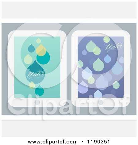 Clipart of Reto Styled Tablets with Water Droplets on the Screens, over Gray - Royalty Free Vector Illustration by elena
