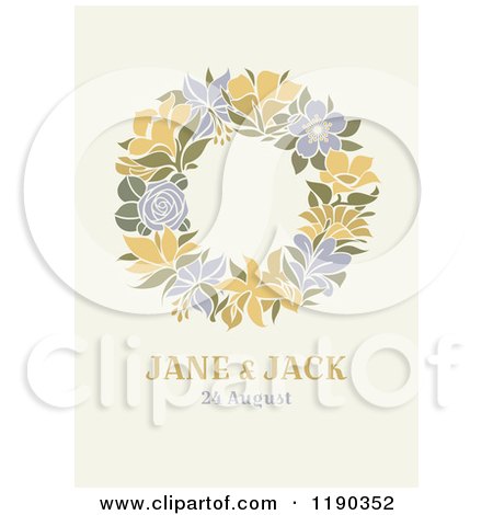 Clipart of a Retro Floral Wreath Wedding Design on Beige, with Sample Text - Royalty Free Vector Illustration by elena